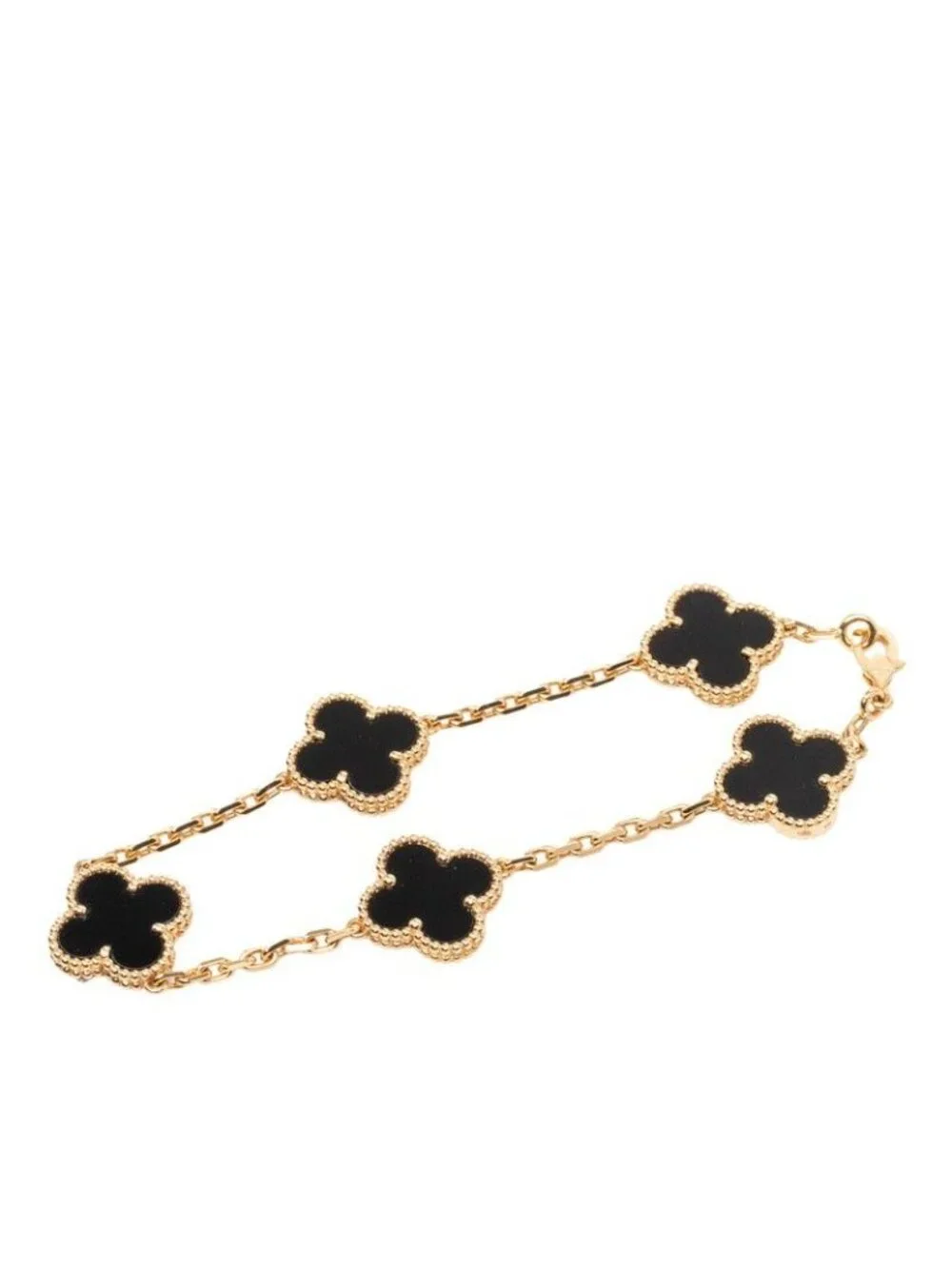 Van Cleef & Arpels Vintage Alhambra Onyx Chain Bracelet Black Gold 18k Yellow